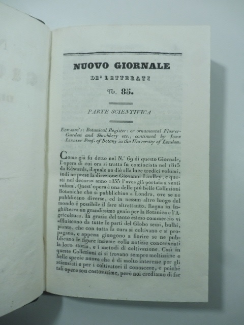 Edwards's: Botanical register or ornamental flowergarden and shrubbery etc. continued by John Lindley of botany...(Stralcio da: Nuovo giornale de' letterati. N. 85. N. 861836)